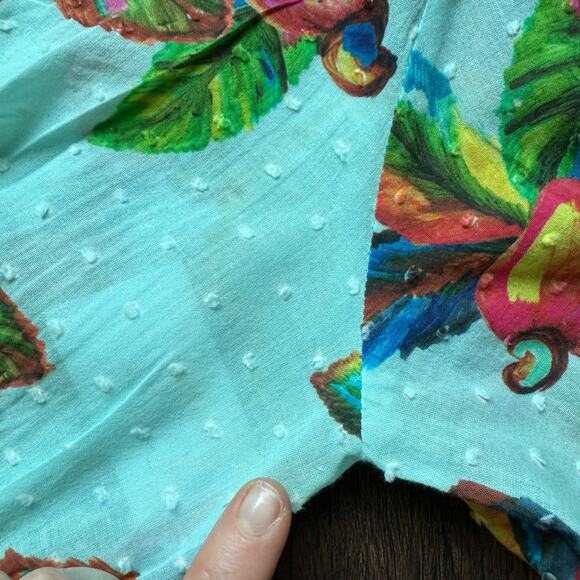 Farm Rio Cropped Blouse Fruit Print Beaded Sleeve Tie Top XS - Picture 10 of 11